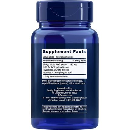 Life Extension Ginkgo Biloba Certified Extract For Healthy Memory Support And Brain Cognitive Function 365 Capsules