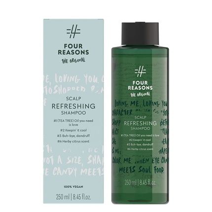 Four Reasons Original Scalp Refreshing Tea Tree Oil Shampoo Anti-Itch For Flaky Oily Scalp And Dandruff 100% Vegan Cruelty Free Cooling 8.45 Fl.Oz