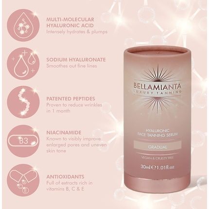 Bellamianta Gradual Hyaluronic Face Tanning Serum Skincare Tanning Bronzing Combo 30Ml
