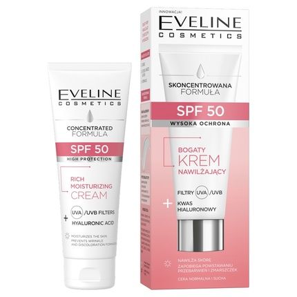 Eveline Rich Moisturizing Cream Spf50 With Hyaluronic Acid For Normal And Dry Skin 30Ml