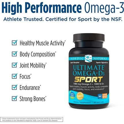 Nordic Naturals Ultimate Omega-D3 Sport Lemon Soft Gels 60 Count 1480Mg Omega-3 + 1000 Iu Vitamin D3 - Nsf Certified - Supports Muscle Bones Focus & Endurance - 30 Servings Standard Packaging - Image 3