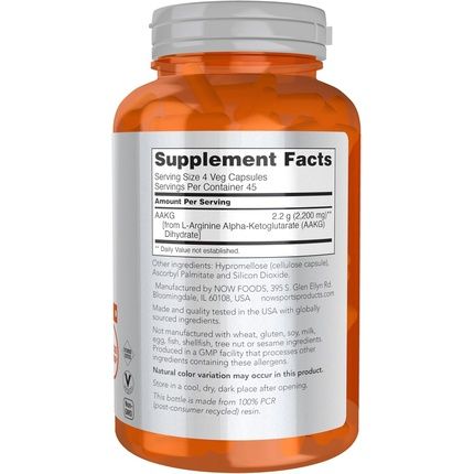 Now Sports Aakg 2200 Arginine Energy Production 180 Veg Capsules - Image 3