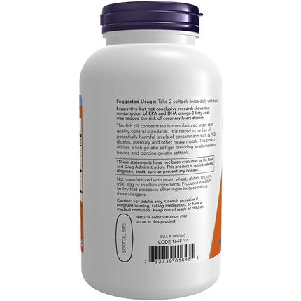 Now Omega-3 180 Epa / 120 Dha Molecularly Distilled Cardiovascular Support 200 Fish Gelatin Softgels - Image 3