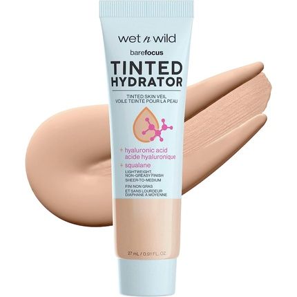 Wet N Wild Bare Focus Tinted Hydrator With Hyaluronic Acid And Vegan Squalane For Radiant Skin Light Coverage Semi-Matte Finish 1.1Oz