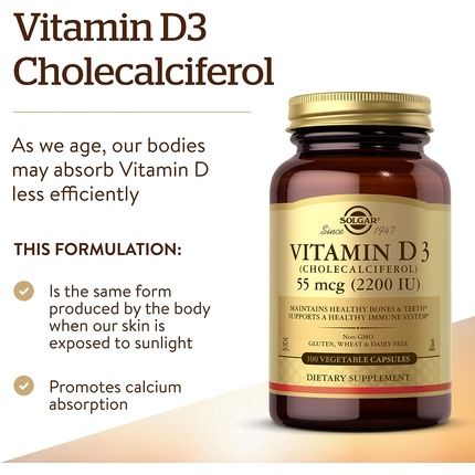 Solgar Vitamin D3 2200 Iu Vegetable Capsules 100 Count - Image 3