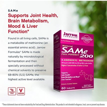 Jarrow Formulas Same 200Mg 60 Tablets - Supports Joint Health, Liver Function, Brain Metabolism, Mood & Antioxidant Defense - Image 3