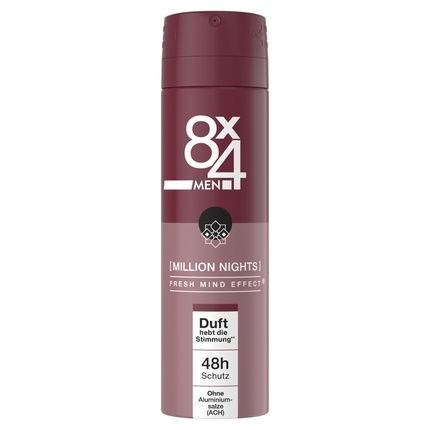 8X4 Men Million Nights Deodorant Spray With Oriental Fragrance Notes Aluminum-Free Deodorant With 48H Protection 150Ml