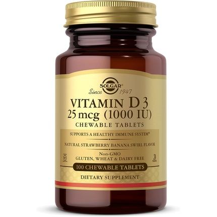 Solgar Vitamin D3 1000 Iu Chewable Tablets 100 - For Healthy Bones, Teeth And Muscle Function - Immunity - Gluten Free
