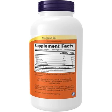 Now Supplements Pumpkin Seed Oil 1000Mg With Essential Fatty Acids And Phytosterols - 200 Softgels