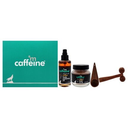 Mcaffeine Coffee Destress Gift Kit 4 Pieces Including 338Oz Naked And Raw Coffee Body Polishing Oil 35Oz Naked And Raw Coffee Body Scrub Coconut Brew Scoop Wooden Massager