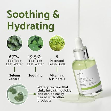 Iunik Tea Tree 67% Relief Vegan Facial Serum For Clear & Balanced Skin With Centella Asiatica 50Ml - Image 3