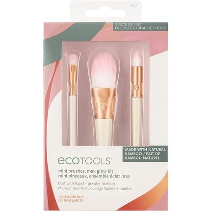 Ecotools Limited Edition Mini Max Glow Makeup Brush Kit For Powder, Liquids, And Creams - 3 Piece Gift Set