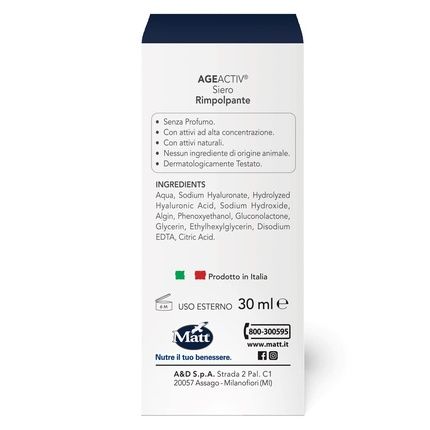 Matt Age Activ Viso Concentrato Rimpolpante Elisir Supremo With Pure Hyaluronic Acid 3P Total Lifting 30Ml Bottle