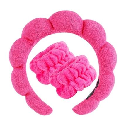 Ecarla Cosmetic Head And Wrist Bands Set - 17 X 19 Cm, Fuchsia