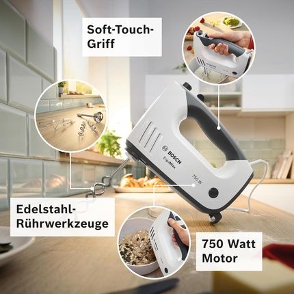 Bosch Hand Mixer Ergomixx Mfq37470 750W Stainless Steel Mixing Tools 5 Speeds Plus Turbo Button White/Grey - Image 3
