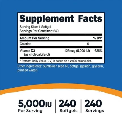 Nutricost Vitamin D3 5000 Iu 240 Softgels