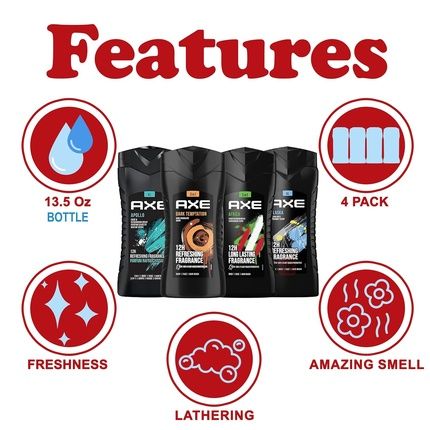Axee Men'S Body Wash Variety Set Assorted Scents 3-In-1 Body Face