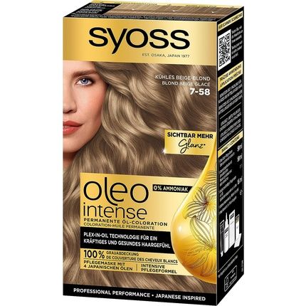 Syoss Oleo Intense Oil Colouration 7-58 Cool Beige Blonde Level Permanent Hair Colour With Nourishing Oil 115Ml