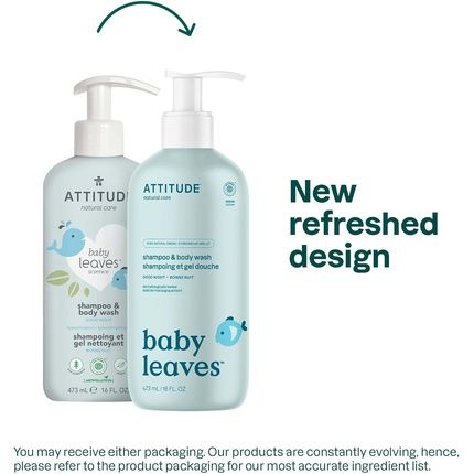 Attitude 2-In-1 Hair Shampoo And Body Wash For Baby - Plant And Mineral Based