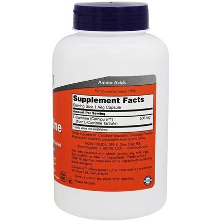 Now Foods L-Carnitine 500Mg 180 Veg Capsules