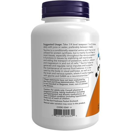 Now Taurine Pure Powder Amino Acid Supplement 8Oz - Image 3