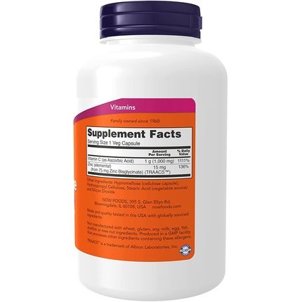 Now Supplements C-1000 & Zinc Immune Seasonal Support Formula 180 Count