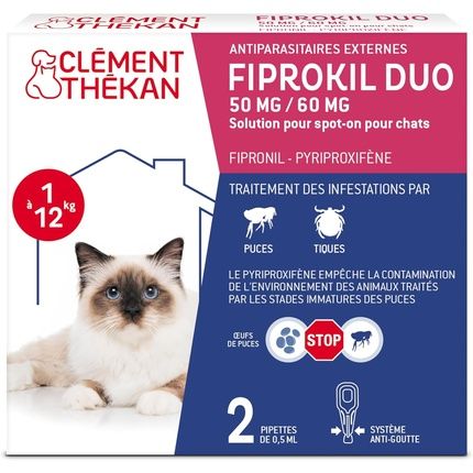 Fiprokil Duo Cats Anti-Flea And Tick Treatment - Eliminates Parasites And Eggs