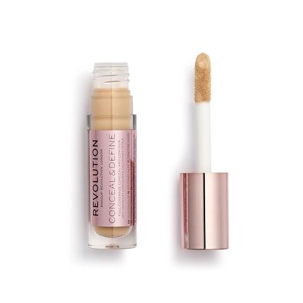 Makeup Revolution Conceal And Define Concealer Full Coverage Matte Finish C10.2 For Medium/Tan Skin Tones Vegan Cruelty-Free 0.7 Fl Oz