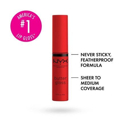 Nyx Professional Makeup Butter Gloss Non-Sticky Lip Gloss Apple Crisp Modern Red 0.27 Fl Oz