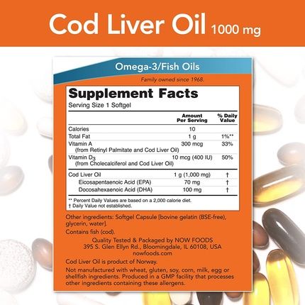 Now Foods Cod Liver Oil Soft Gels, 1000 Mg, 90 Count 2 Pack