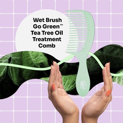 Wet Brush Go Green Tea Tree Oil Infused Treatment Comb Wide Tooth Hair Detangler - Wavetooth Design - 100% Plant-Based Plastic