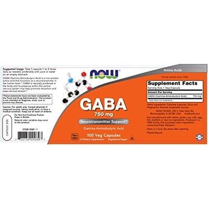Now Foods Gaba 750Mg - 100 Vcaps