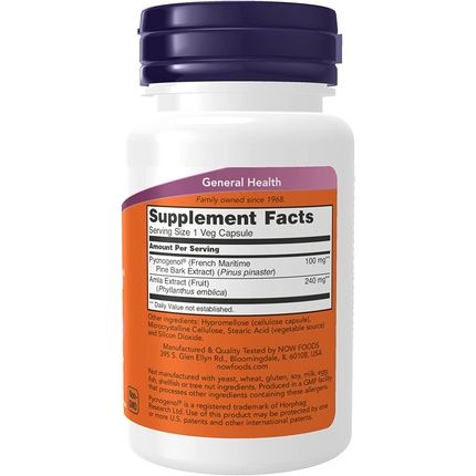 Now Pycnogenol 100Mg With Amla 60 Veg Capsules