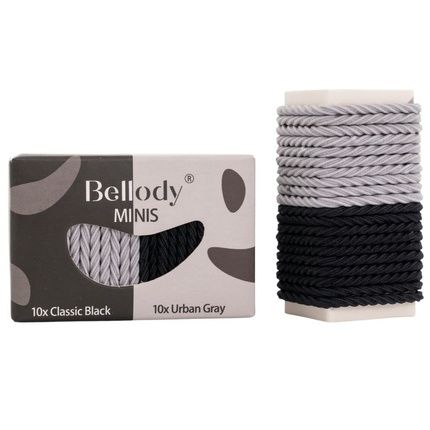 Bellody Minis Small Mini Hair Ties For Stylish Braids & Small Braids 20 Pieces Black/Gray