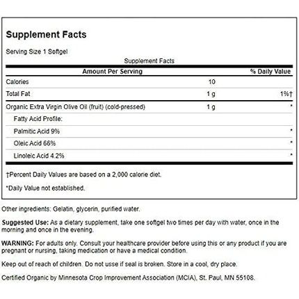 Swanson Certified Organic Extra Virgin Olive Oil Cold-Pressed 1000Mg