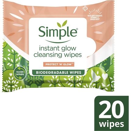 Simple Protect 'N' Glow Instant Glow Dermatologically Tested Biodegradable Wipes For Sensitive Skin - Image 3