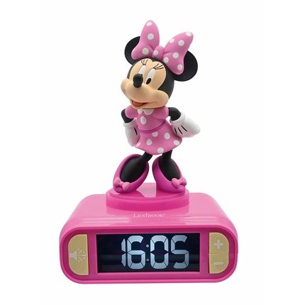 Lexibook Disney Minnie Nightlight Alarm Clock With Sounds And Melodies Lcd Backlit Screen Snooze Pink