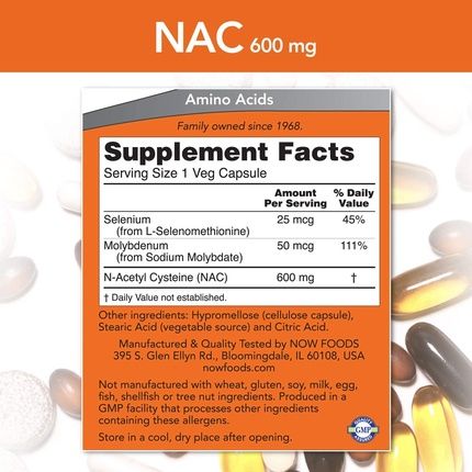 Now Supplements Nac 600Mg With Selenium And Molybdenum 250 Veg Capsules