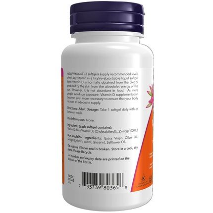 Now Vitamin D3 1000 Iu 180 Softgels