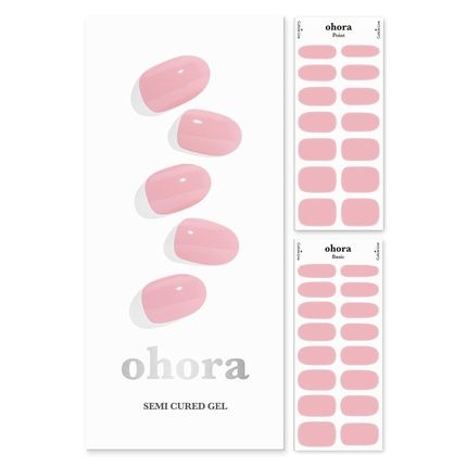 Ohora Semi Cured Gel Nail Strips N Cream Pink - Works With Any Nail Lamps Salon-Quality Long Lasting Easy To Apply & Remove Includes 2 Prep Pads Nail File & Wooden Stick