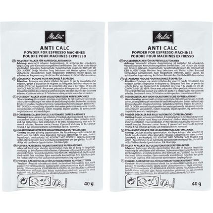 Melitta 178582 Coffee Machine Descaler Anti Calc Espresso 2 Powder Bags 40G - Image 3
