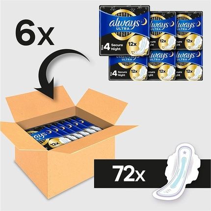 Always Ultra Secure Night Size 4 With Wings 72 Pads