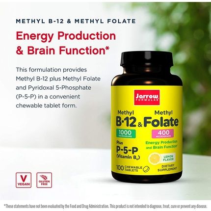 Jarrow Methyl B-12/Methyl Folate And Pyridoxal-5-Phosphate (P-5-P) Lozenges Supports Brain Health 100 Count - Image 3