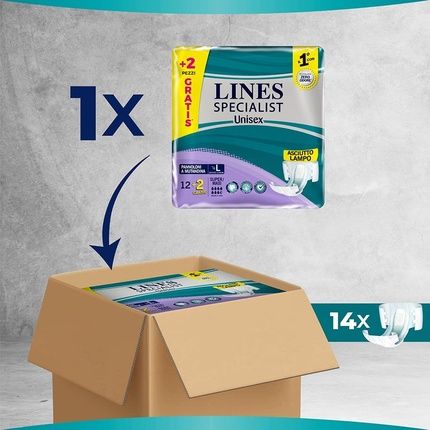 Lines Specialist Incontinence Nappy Size L 12+2