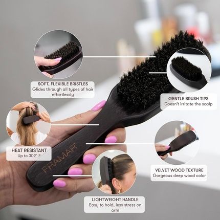 Framar Slick Back Hair Brush For Women - Boar Bristle - Image 3
