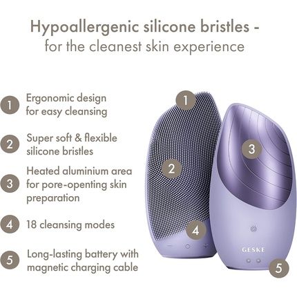 Geske Smartappguided Sonic Thermo Facial Brush 6 In 1 Skin Cleansing Brush With Heat Function Face Massager Electric Face Brush Facial Cleansing Device Purple