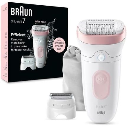 Braun Silk-Epil 7 Epilator For Easy Hair Removal Long-Lasting Smooth Skin 7-030 White/Flamingo Pink