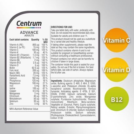 Centrum Advance Multivitamin & Mineral Supplements With 24 Essential Nutrients