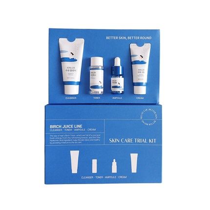 Round Lab Birch Juice Trial Kit - Cleanser 30Ml, Toner 20Ml, Ampoule 10Ml, Cream 20Ml