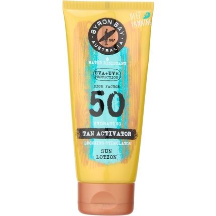 Byron Bay Australia Spf 50 Sun Lotion Travel Tube Bronzing Tan Activator Deeper Tan Uva Uvb Instant Protection Non-Greasy Water-Resistant No White Marks Summer Fragrance 100Ml